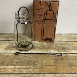 Mason Hanging Lantern mouth Blown Glass Rod Iron
